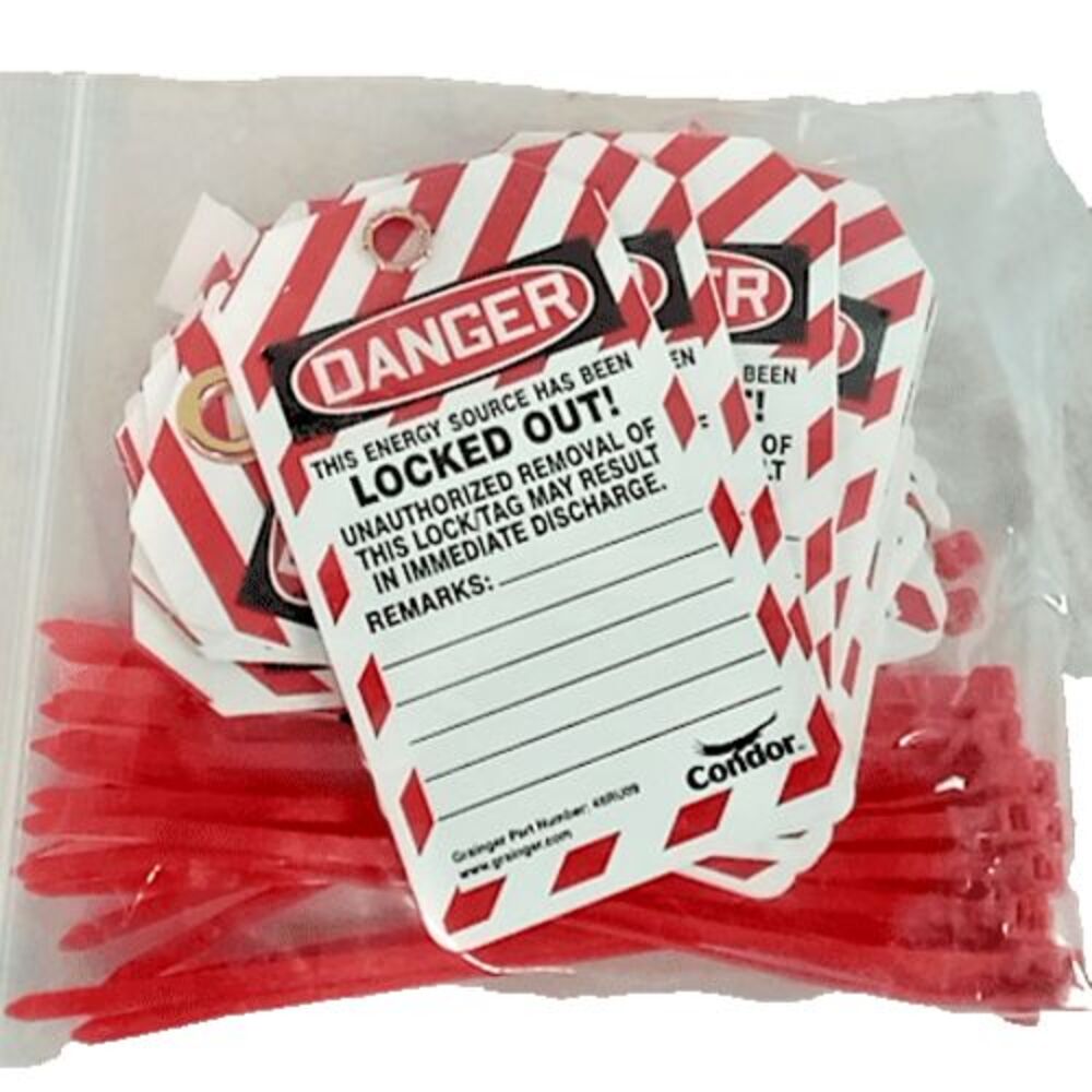 25-PACK NEW CONDOR PLASTIC DO NOT OPERATE ENERGY LOCKOUT TAGS WITH ZIP TIES